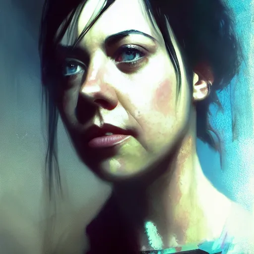 Image similar to aubrey plaza, hyperrealistic portrait, bladerunner street, art of elysium by jeremy mann and alphonse mucha, fantasy art, photo realistic, dynamic lighting, artstation, poster, volumetric lighting, very detailed face, 4 k, award winning