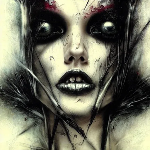 Image similar to beautiful goth girl, tension, graphic novel, charcoal art, angry, by karol bak