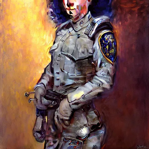 Image similar to portrait of a female grey bunny in a police uniform. shadowrun furaffiniy cyberpunk fantasy highly detailed painting by gaston bussiere craig mullins jc leyendecker gustav klimt artgerm greg rutkowski john berkey, bergey, craig mullins, ruan jia, raymond swanland, jeremy mann, tom lovell, alex malveda