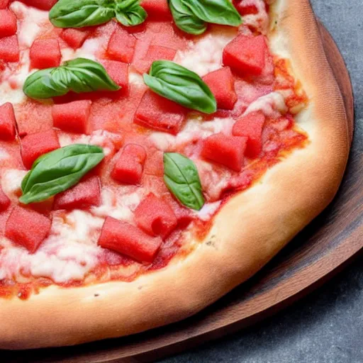 Prompt: Pizza with entire watermelon as topping