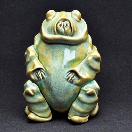 Prompt: ceramic and gold sculpture of a tardigrade, kintsugi tardigrade, award - winning sculpture