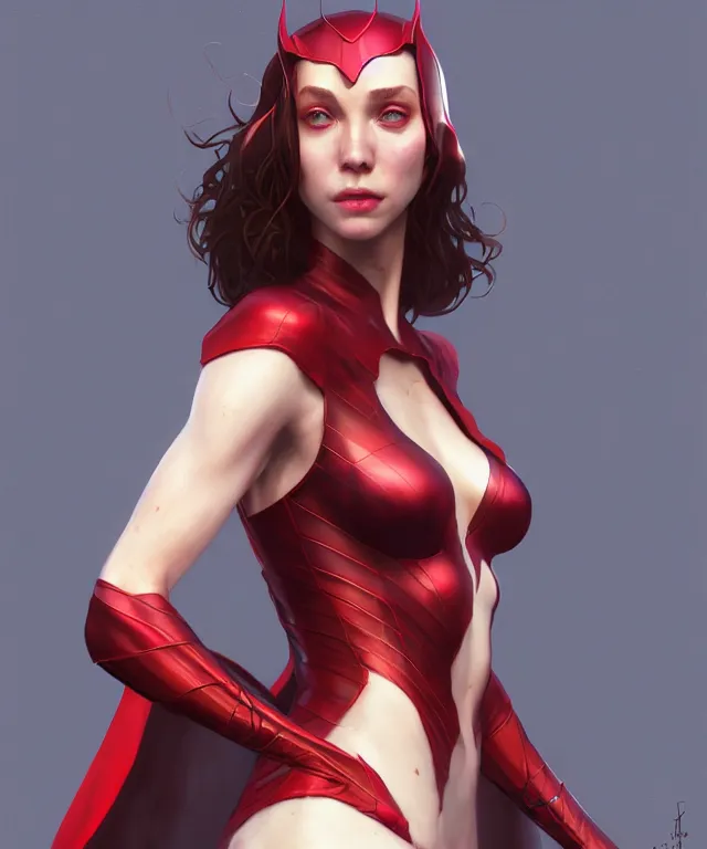 Image similar to Scarlet Witch, au naturel, hyper detailed, digital art, trending in artstation, cinematic lighting, studio quality, smooth render, unreal engine 5 rendered, octane rendered, art style by klimt and nixeu and ian sprigger and wlop and krenz cushart