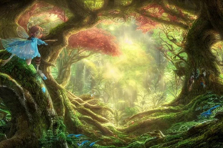 Image similar to fairy kingdom forest, miyazaki, nausicaa, high quality, high resolution, 4 k