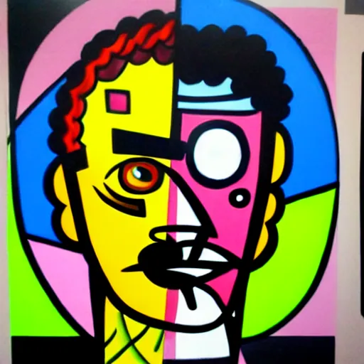 Image similar to graffiti of man with one eye in the style of romero britto