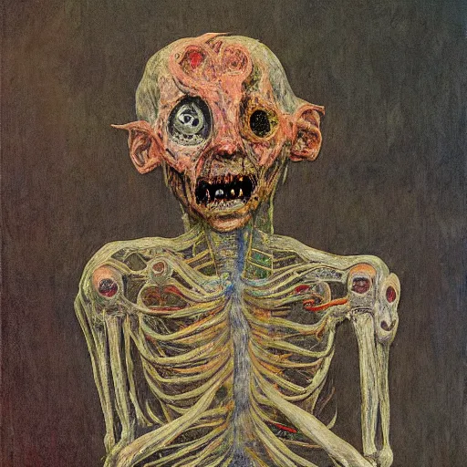 Image similar to digital art of a terrifying body horror humanoid creature painted by james ensor goya, trevor henderson and tyedied