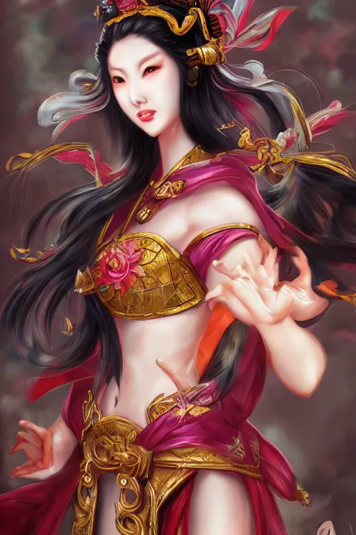 Image similar to diao chan from romance of three kingdoms in the paintetly style of WLOP, artgerm, imagine fx, artstation