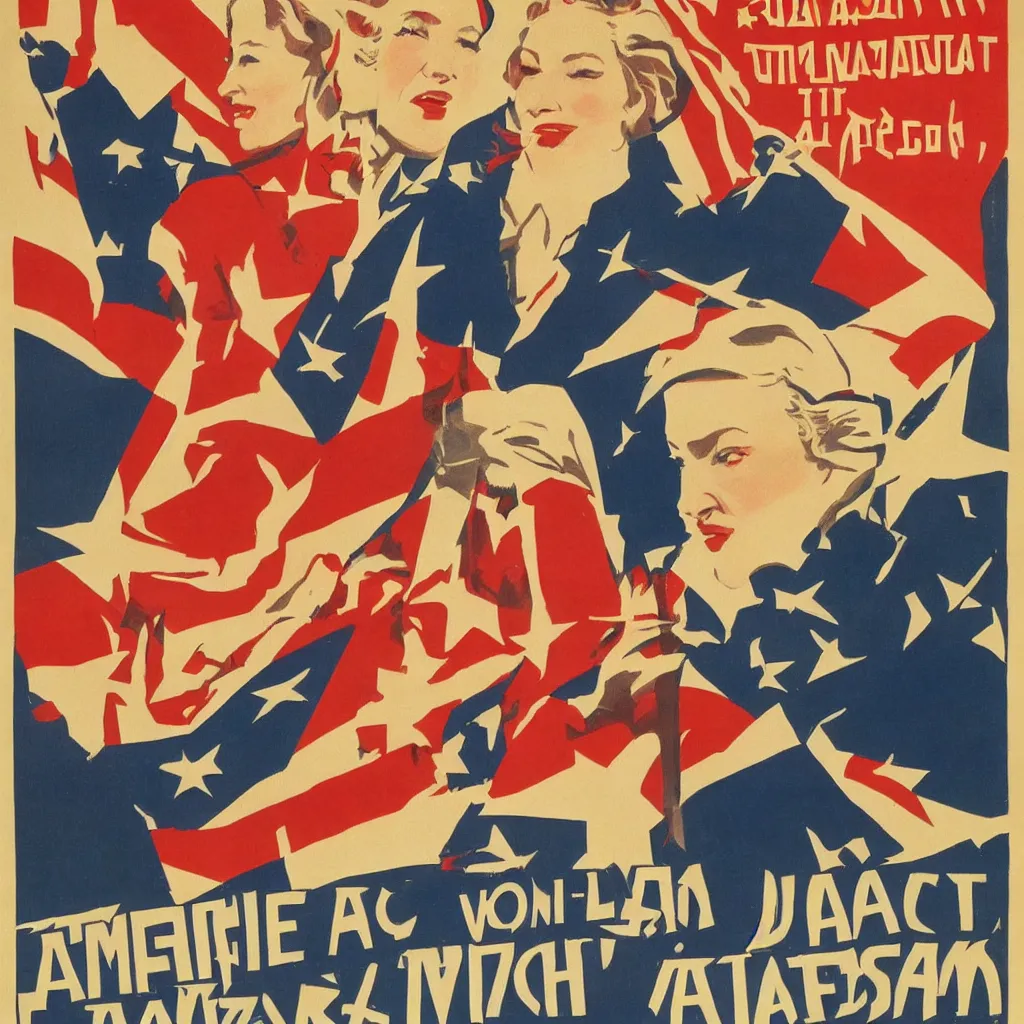 Image similar to american propaganda poster with cate blanchett calling on the world community to fight against Nazism, Ultra Detailed, soviet realism