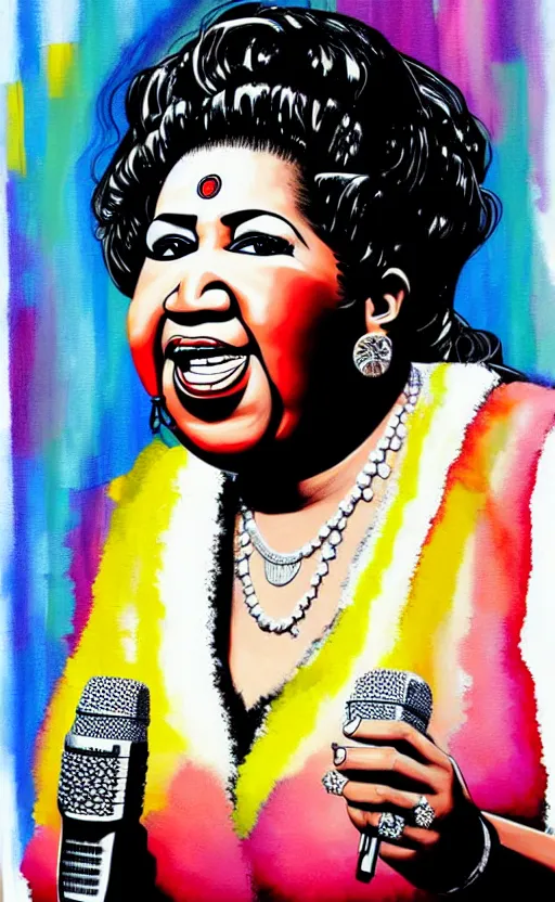 Image similar to a portrait of aretha franklin singing, by sandra chevrier