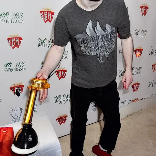 Image similar to daniel radcliffe exhaling a large puff of smoke from his custom gold laced bong