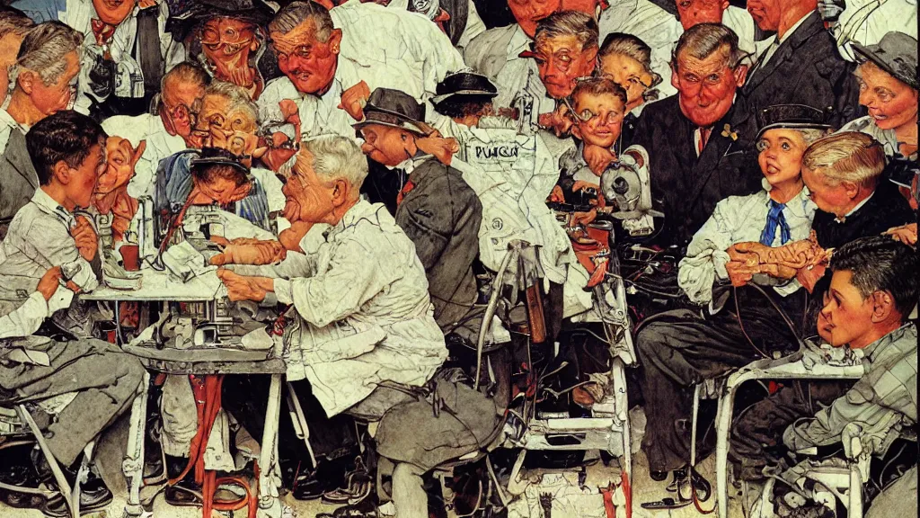 Prompt: many years gone, but wires are buzzed about the same things, digital art, illustration, highly detailed, art by norman rockwell