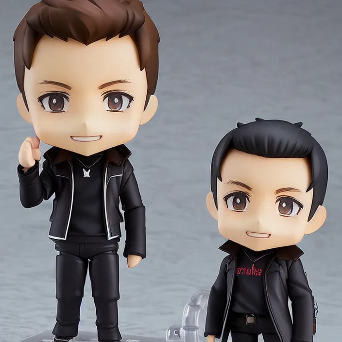 Image similar to One! Anime Nendoroid figurine of ELON MUSK With Leather Jacket And Black Pants, fantasy, figurine , product photo