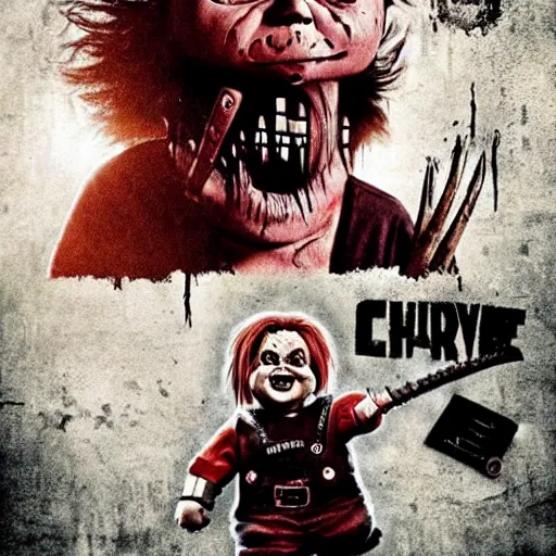 Prompt: Chucky versus Leatherface movie poster