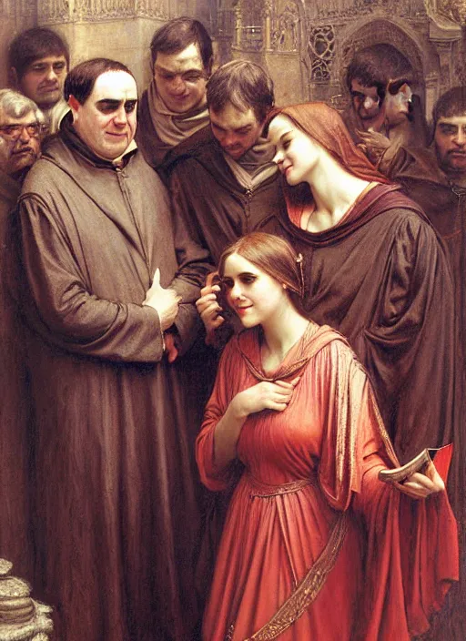 Image similar to dante and beatrice speak to the teachers of wisdom thomas aquinas from dante's divine comedy. highly detailed painting by gaston bussiere, craig mullins, j. c. leyendecker 8 k