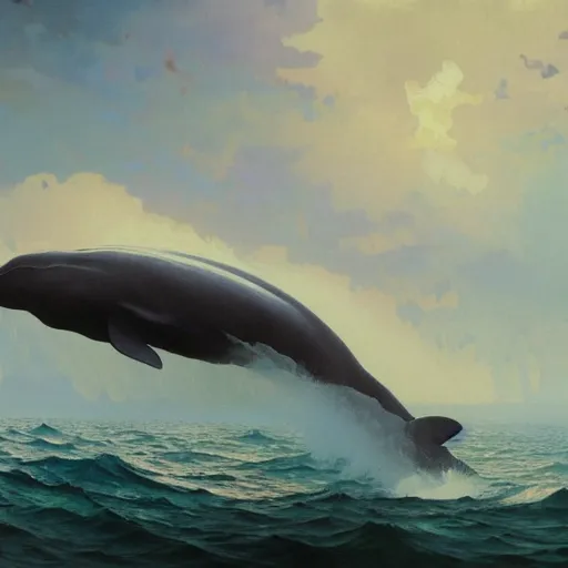 Image similar to Concept art, A whale swimming in the cloud, 8k, alphonse mucha, james gurney, greg rutkowski, john howe, artstation