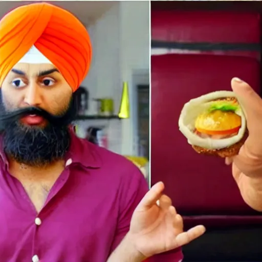 Prompt: sikh eating burger, still from dragonballz