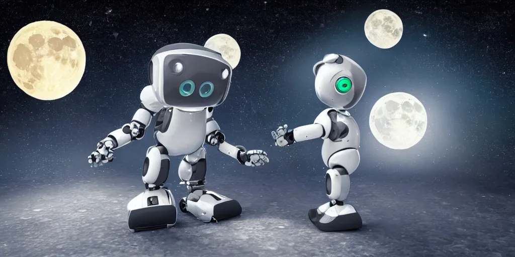 Image similar to realistic robot with star in the moon