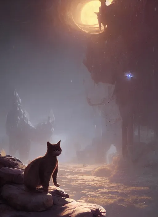 Prompt: a humanoid cat with a sword, Atmospheric beautiful by Eddie mendoza and Craig Mullins. volumetric lights volumetric lights, 8k, hd