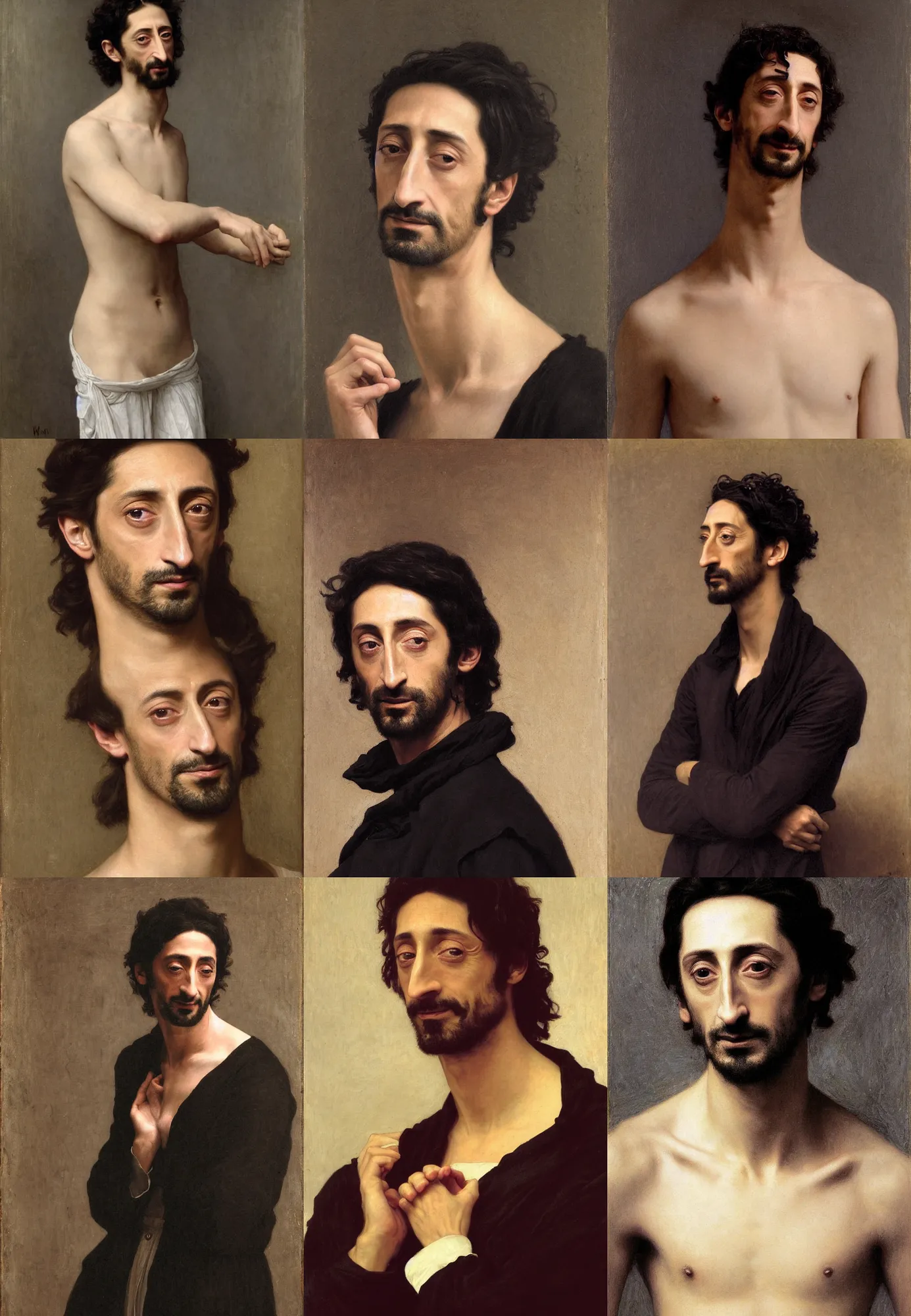 Image similar to portrait of adrien brody by william bouguereau