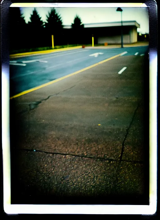 Image similar to polaroid photograph of an empty blockbuster store parking lot, liminal space, familiar place, mannequins, black mold, amateur, 3 5 mm, raw, 4 k, hd