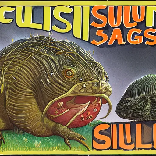 Prompt: a campaign poster that reads SLUGS TASTE LIKE THE FUTURE!, concept art