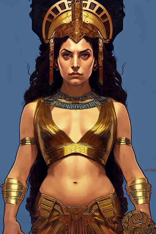 Image similar to pixel art of the Greek godess Hera looking angry, rusty armor, portrait, beautiful face, symmetric face, cinematic, by Artgerm and Greg Rutkowski and Alphonse Mucha