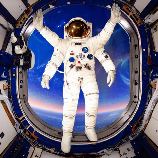 Image similar to photograph of an astronaut in space, singular light source from below, only suit legs and arms illuminated, full body photo, 8 k