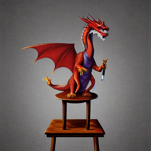 Image similar to dragon sitting on a high top stool waiting patiently for a drink, digital art