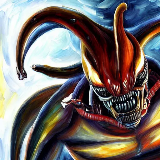 Image similar to digital painting of a Xenomorph, by Leonid Afremov