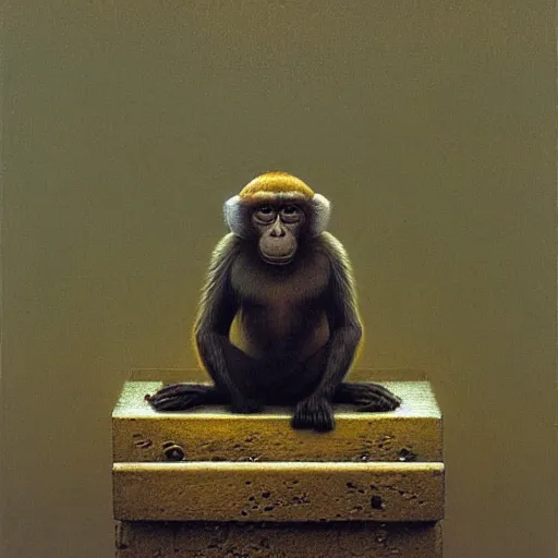 Prompt: Monkey in a suit made By Zdzislaw Beksinski