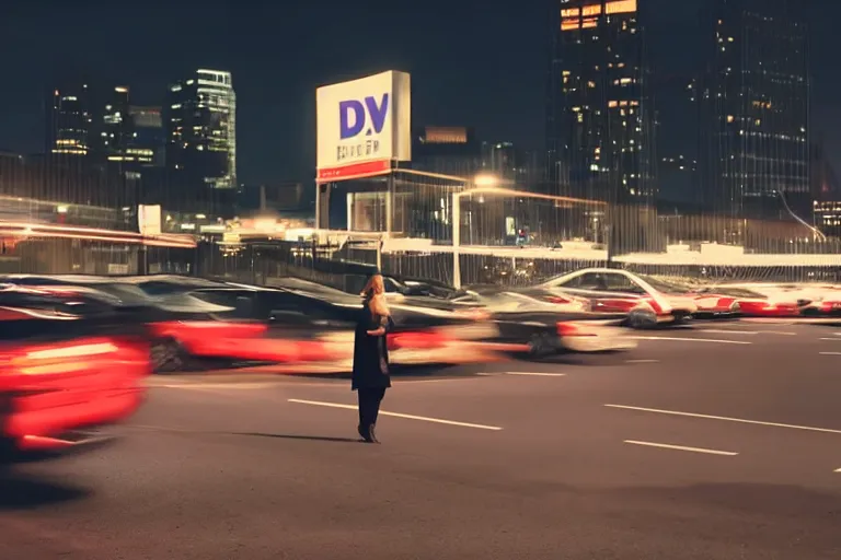 Image similar to cctv footage of a business woman making a deal in a parking lot at night, hd security video, 4 k