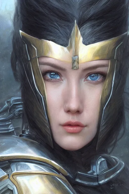 Prompt: angelawhite as a realistic fantasy knight, closeup portrait art by donato giancola and greg rutkowski, digital art, trending on artstation, symmetry!!