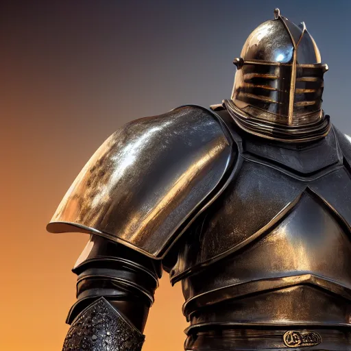 Image similar to medieval black knight, shiny armor, hyperrealistic, detailed, low angle view, light, god ray, vray, ray tracing, 4 k