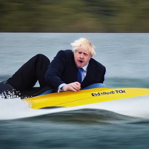 Prompt: boris johnson riding a speedboat iphone footage, 4 k, photorealistic