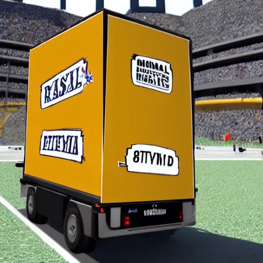 Image similar to human potatoes driving a mail truck going to heinz field in pittsburgh real life, 8 k, 4 k uhd, realistic, hyper realistic, super detailed, very detailed, detailed