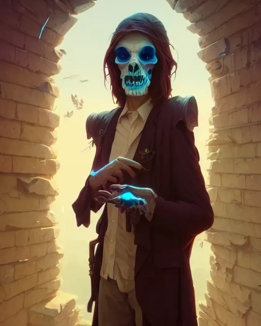 Image similar to highly detailed surreal vfx portrait of a stonepunk grim reaper, stephen bliss, unreal engine, greg rutkowski, loish, rhads, beeple, makoto shinkai and lois van baarle, ilya kuvshinov, rossdraws, tom bagshaw, alphonse mucha, global illumination, detailed and intricate environment