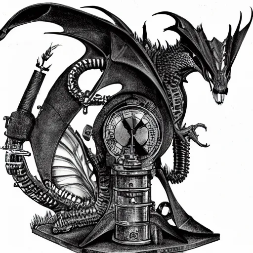 Image similar to An engineering drawing of a Steampunk smaug