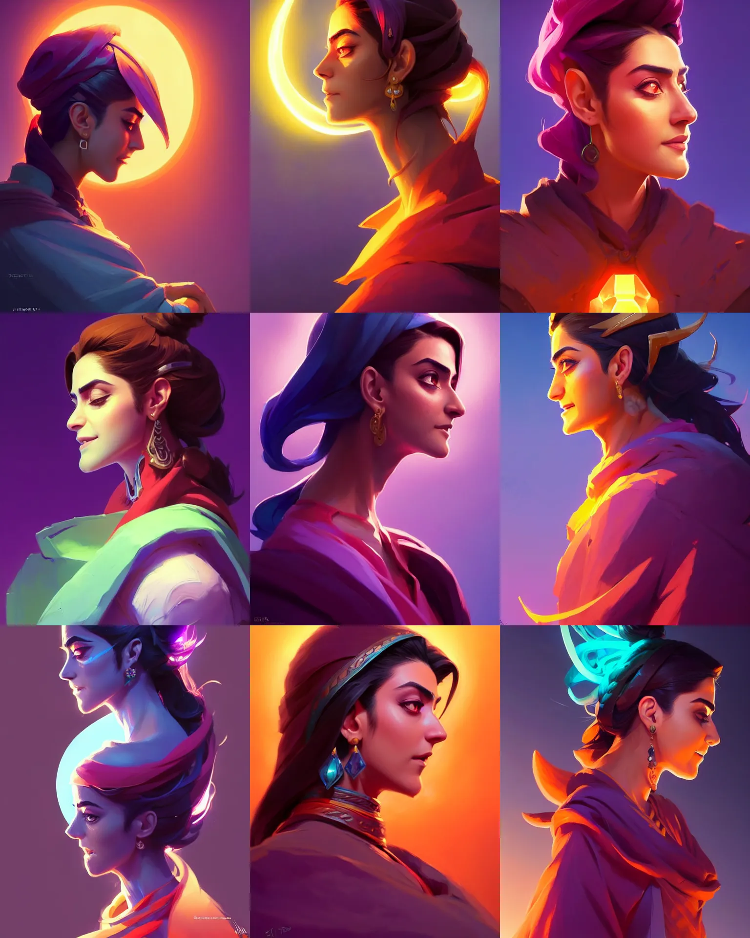 Prompt: side - profile rendered portrait, maya ali as a sorcerer, bright backlit, key lighting, smooth, gaudy colors, octane render aesthetic, dota character concept art render, official fanart behance hd artstation by jesper ejsing, by rhads and makoto shinkai and lois van baarle and ilya kuvshinov and rossdraws