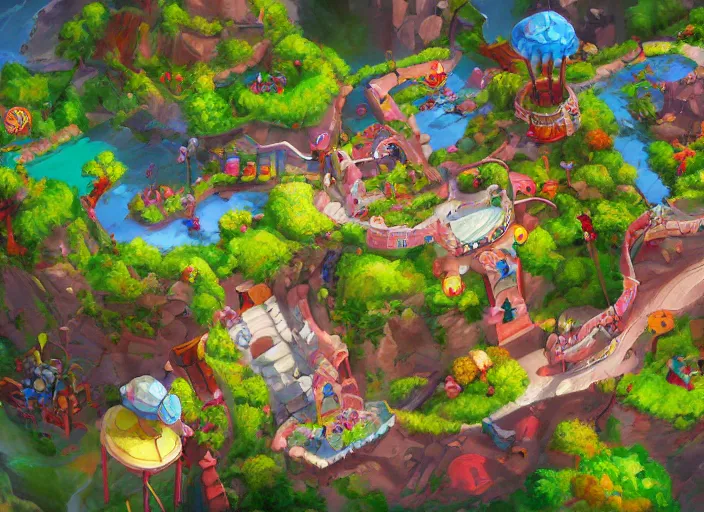 Prompt: level design for candy kids game, zoo park, top angle, oil painting by jama jurabaev, extremely detailed, brush hard, artstation, for aaa game, high quality, brush stroke