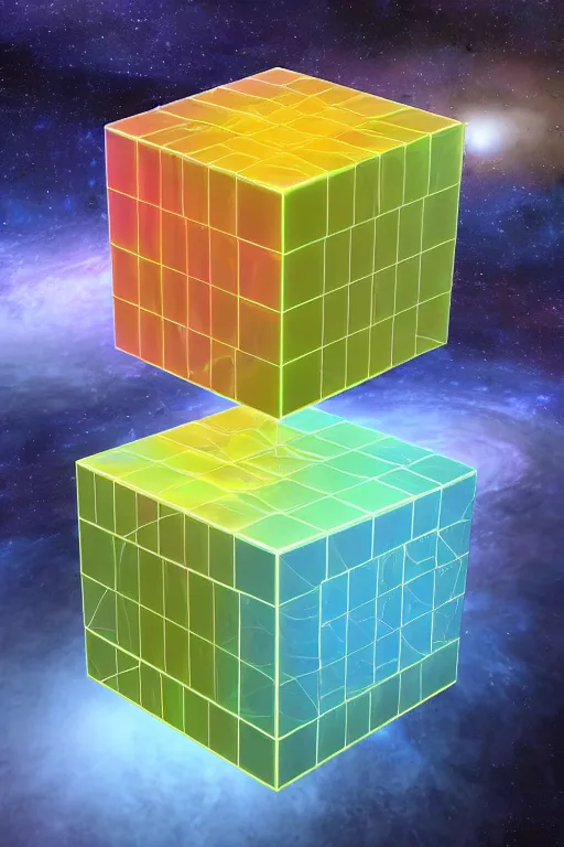 Prompt: digital render of deep space time cube lattice