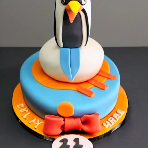 Prompt: birthday cake in the shape of a penguin