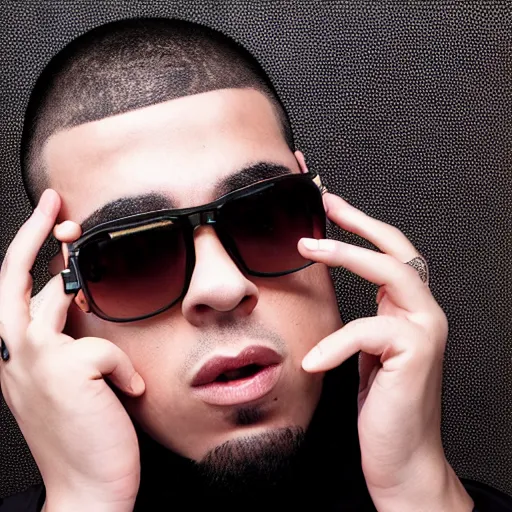 Image similar to studio portrait of Latin rapper Bad Bunny