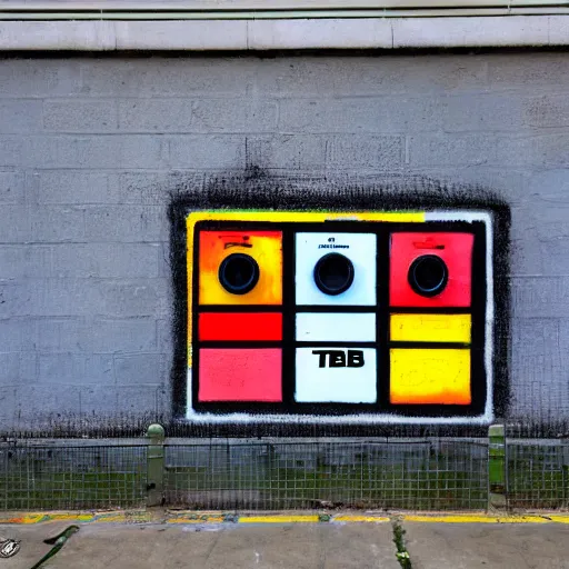 Image similar to Street-art painting of a TB303 in style of Banksy, photorealism