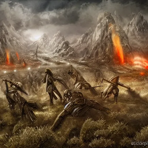 Image similar to tchno - neolithic cyber - warlord, battlefield landscape, victorious photorealistic hd,