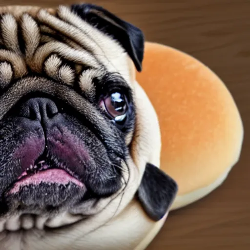 Image similar to fat pug between 2 hamburger buns