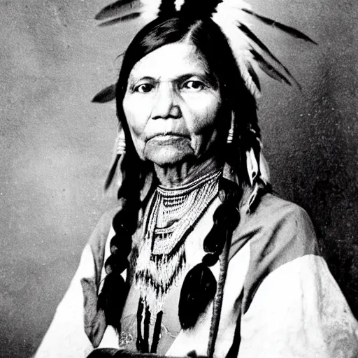 Image similar to photo of elizabeth warren as an american indian squaw from 1 8 5 0's,