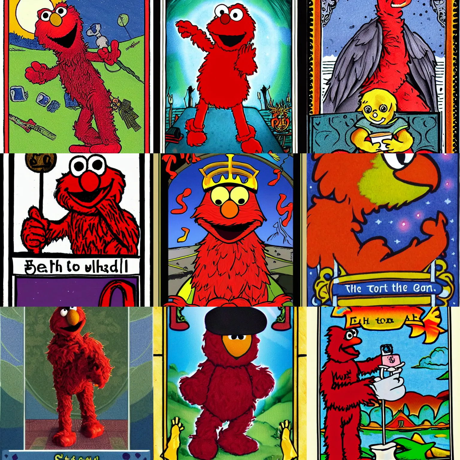 Prompt: Elmo from Sesame Stream as the tarot card for Death