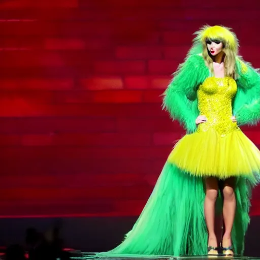 Image similar to Taylor Swift in a Big Bird Costume on stage