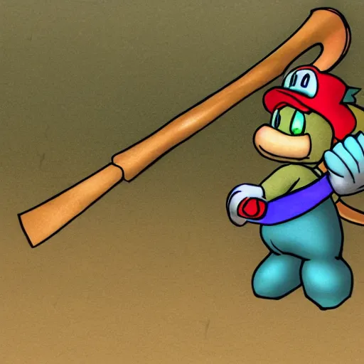 Prompt: Yoshi with a battleaxe