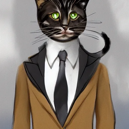 Image similar to cat wearing a suit artstation