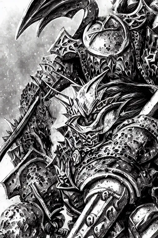 Image similar to chaos warrior, fantasy, warhammer, highly detailed, digital art, sharp focus, trending on art station, kentaro miura manga art style